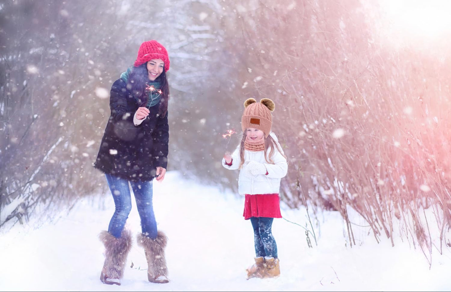 3 in 1 Winter Hat and Scarf Gloves Set, Knitted Warm Neck Warmer with Lining, Children's Winter Hat with Pompom, Winter Set for Girls and Boys 2-6 Years