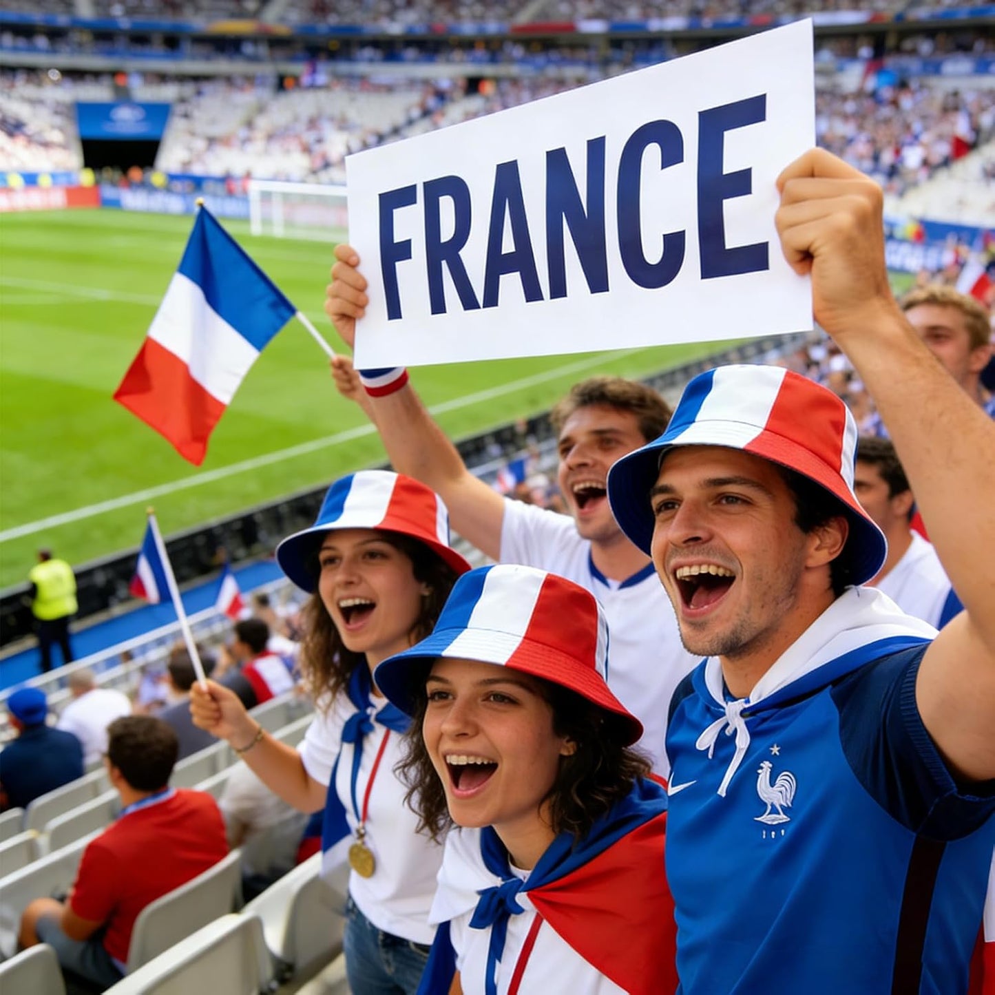 Kit Supporter France – Set 6 Pièces : 1 Bob + 2 Bracelets Drapeau Français Lunette