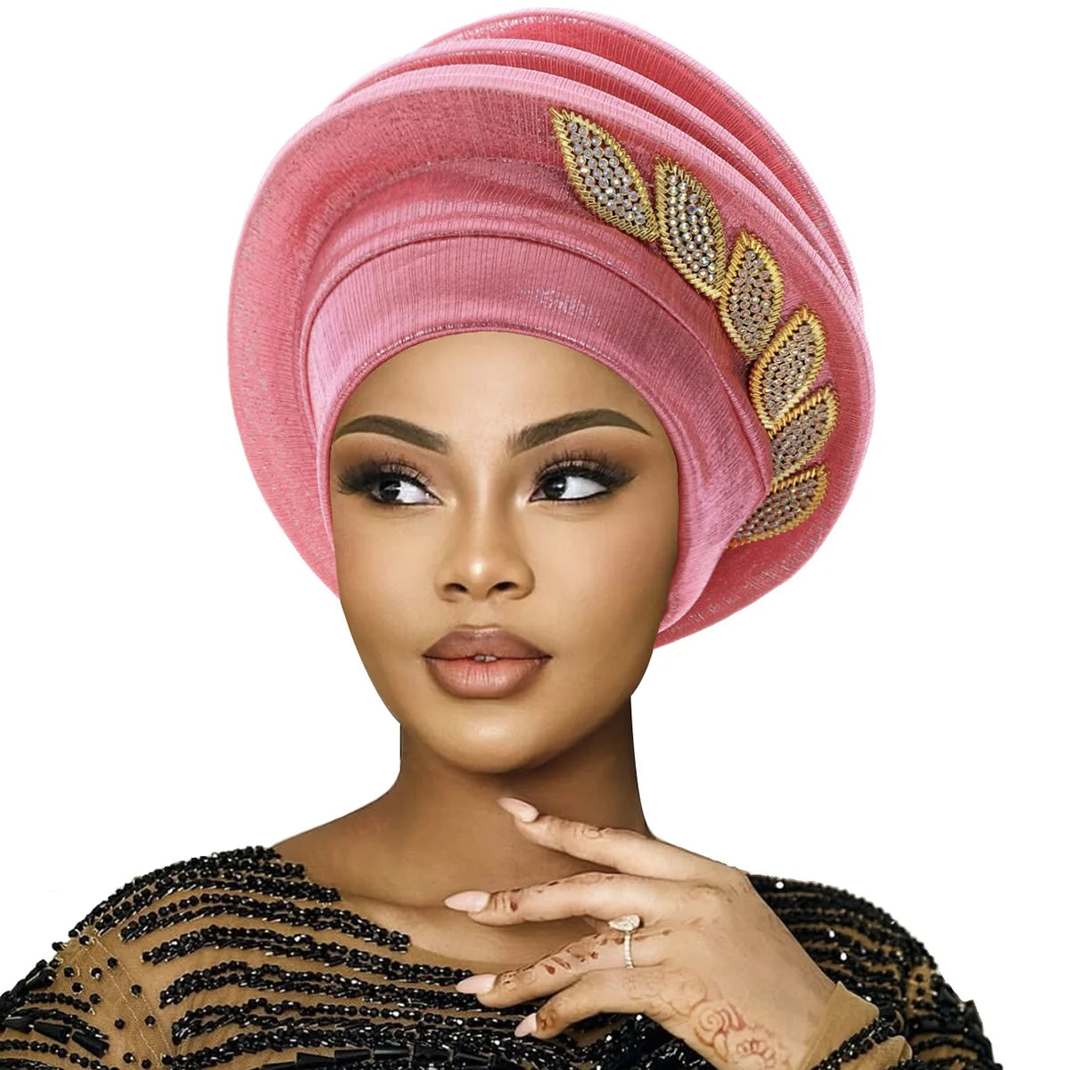 African Gele Turban – Leaves Diamond Headwrap 2026