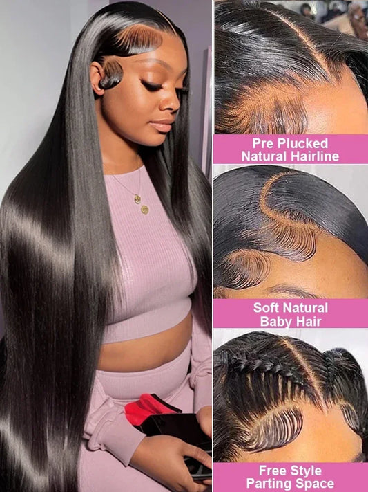 30 Inch Bone Straight HD Lace Front Wig – 220% Density Brazilian Human Hair, 13x4 / 13x6 Transparent Lace