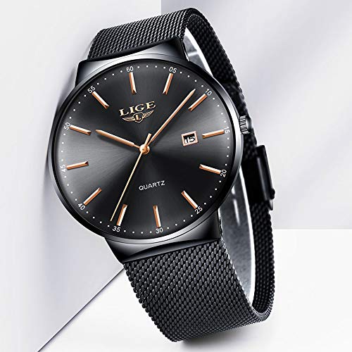 Montre Homme LIGE – Quartz Étanche 3ATM | Acier Inoxydable & Calendrier