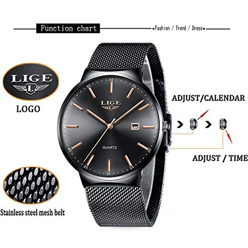 Montre Homme LIGE – Quartz Étanche 3ATM | Acier Inoxydable & Calendrier