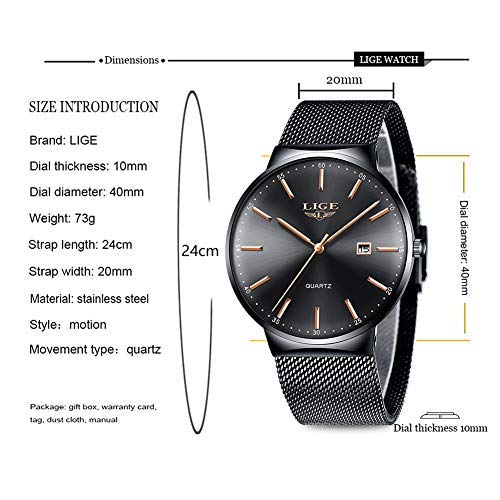 Montre Homme LIGE – Quartz Étanche 3ATM | Acier Inoxydable & Calendrier