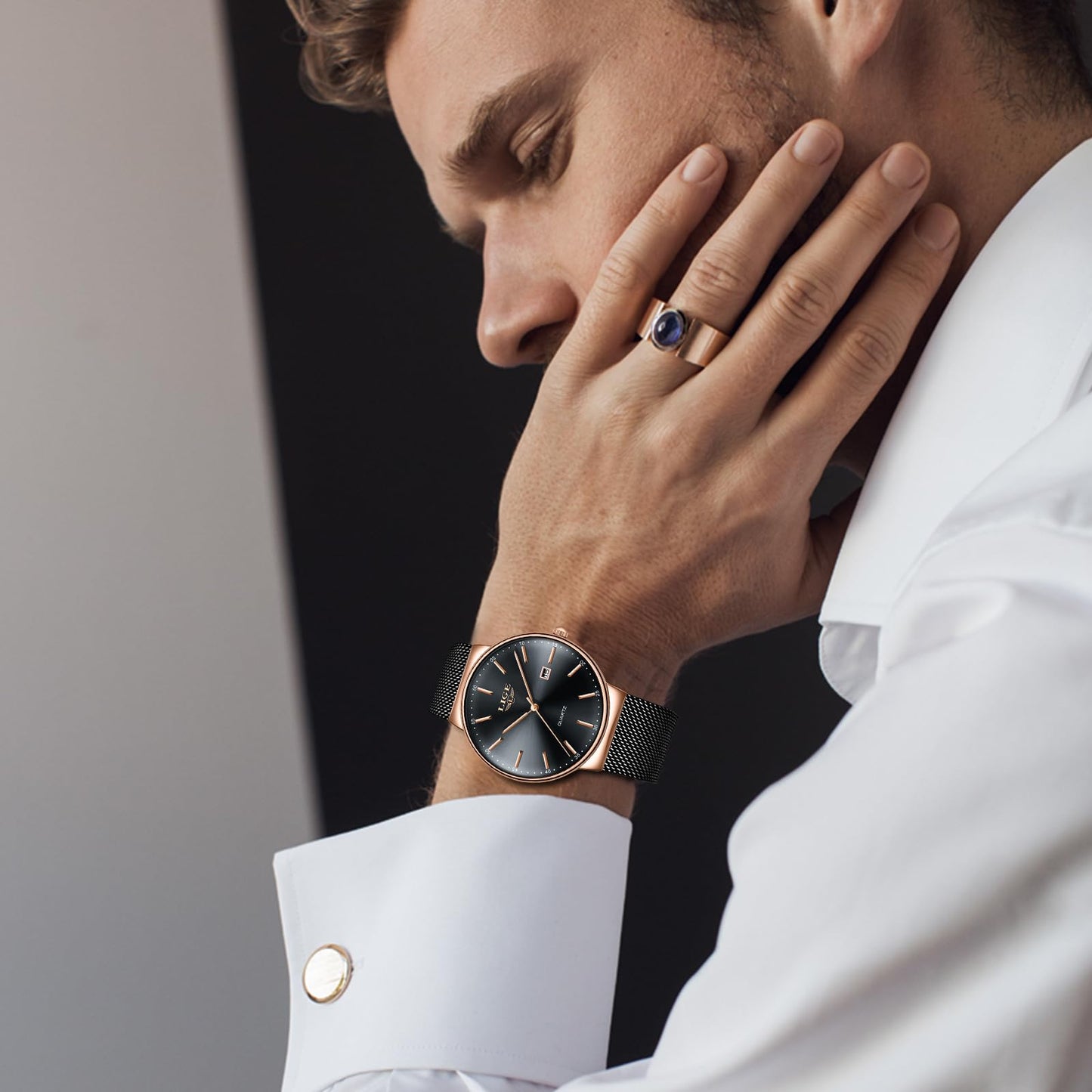 Montre Homme LIGE – Quartz Étanche 3ATM | Acier Inoxydable & Calendrier