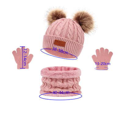 3 in 1 Winter Hat and Scarf Gloves Set, Knitted Warm Neck Warmer with Lining, Children's Winter Hat with Pompom, Winter Set for Girls and Boys 2-6 Years