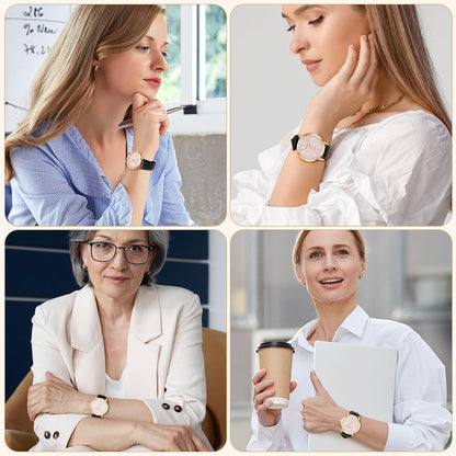 Montre Femme Élégante O – Bracelet en Cuir & Cadran Étoilé Quartz