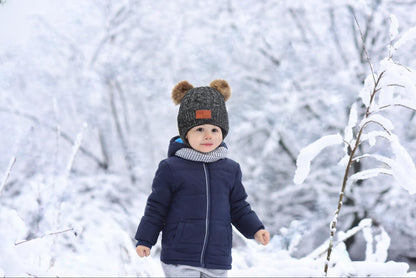 3 in 1 Winter Hat and Scarf Gloves Set, Knitted Warm Neck Warmer with Lining, Children's Winter Hat with Pompom, Winter Set for Girls and Boys 2-6 Years