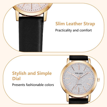 Montre Femme Élégante O – Bracelet en Cuir & Cadran Étoilé Quartz