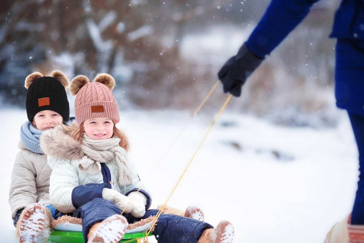 3 in 1 Winter Hat and Scarf Gloves Set, Knitted Warm Neck Warmer with Lining, Children's Winter Hat with Pompom, Winter Set for Girls and Boys 2-6 Years