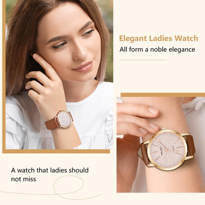 Montre Femme Élégante O – Bracelet en Cuir & Cadran Étoilé Quartz