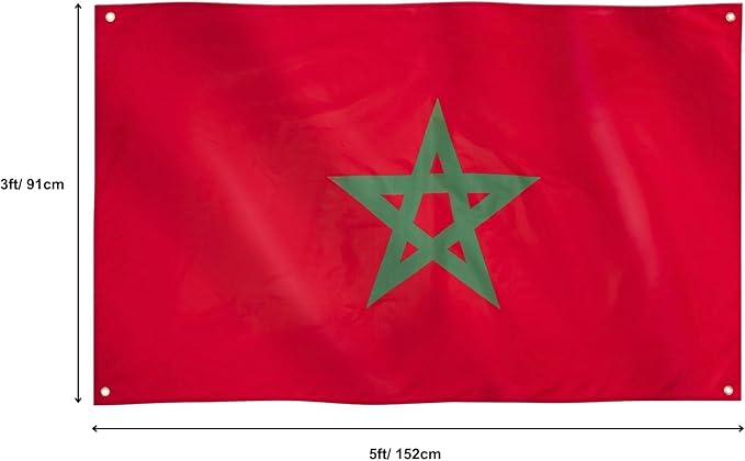 Drapeau Maroc 150x90 cm - Cape Drapeau Marocain 100% Polyester Avec Manches Intégrées - Body Flag 80g pour Rassemblements et Festivals