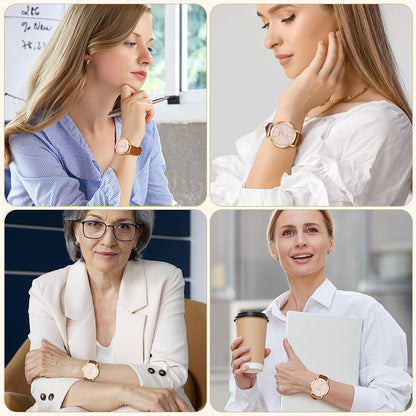 Montre Femme Élégante O – Bracelet en Cuir & Cadran Étoilé Quartz