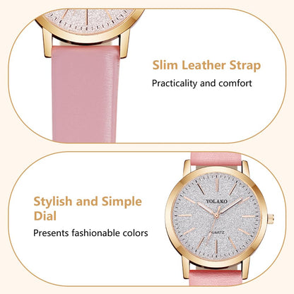 Montre Femme Élégante O – Bracelet en Cuir & Cadran Étoilé Quartz