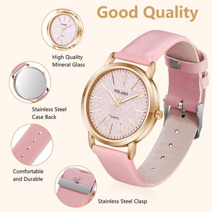 Montre Femme Élégante O – Bracelet en Cuir & Cadran Étoilé Quartz