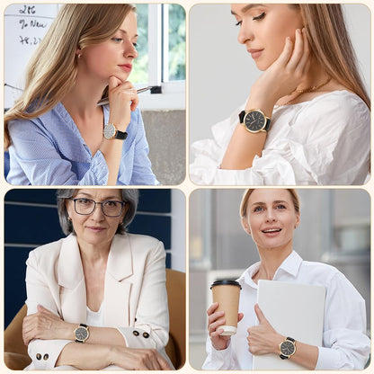 Montre Femme Élégante O – Bracelet en Cuir & Cadran Étoilé Quartz