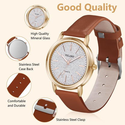 Montre Femme Élégante O – Bracelet en Cuir & Cadran Étoilé Quartz