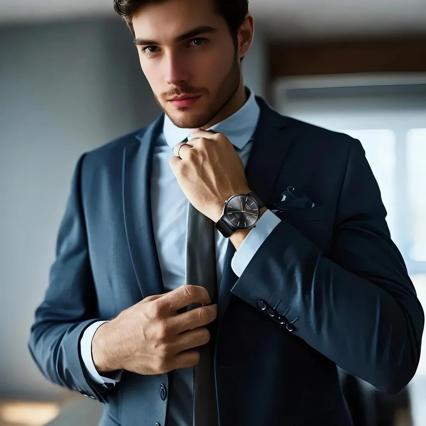 Montre Homme LIGE – Quartz Étanche 3ATM | Acier Inoxydable & Calendrier