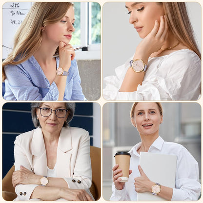Montre Femme Élégante O – Bracelet en Cuir & Cadran Étoilé Quartz