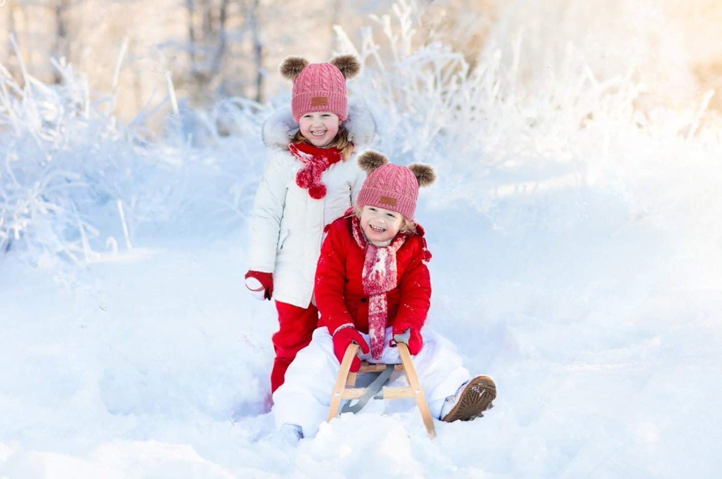 3 in 1 Winter Hat and Scarf Gloves Set, Knitted Warm Neck Warmer with Lining, Children's Winter Hat with Pompom, Winter Set for Girls and Boys 2-6 Years