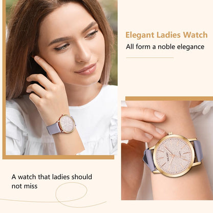 Montre Femme Élégante O – Bracelet en Cuir & Cadran Étoilé Quartz