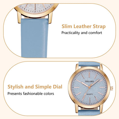 Montre Femme Élégante O – Bracelet en Cuir & Cadran Étoilé Quartz