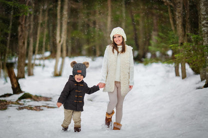 3 in 1 Winter Hat and Scarf Gloves Set, Knitted Warm Neck Warmer with Lining, Children's Winter Hat with Pompom, Winter Set for Girls and Boys 2-6 Years
