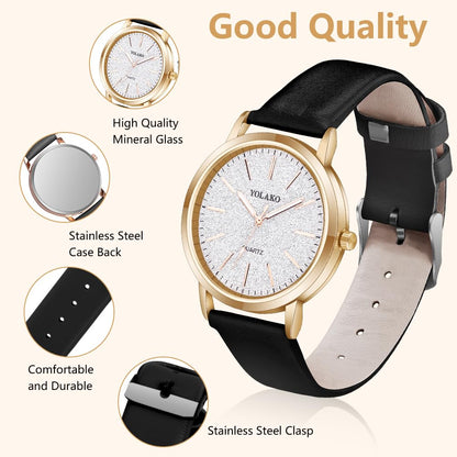 Montre Femme Élégante O – Bracelet en Cuir & Cadran Étoilé Quartz