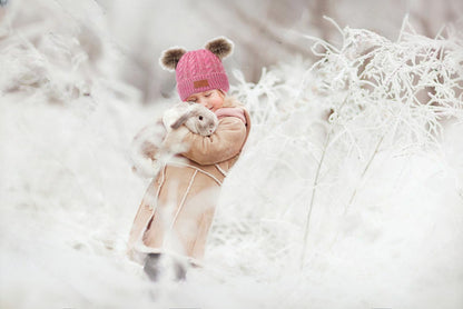 3 in 1 Winter Hat and Scarf Gloves Set, Knitted Warm Neck Warmer with Lining, Children's Winter Hat with Pompom, Winter Set for Girls and Boys 2-6 Years