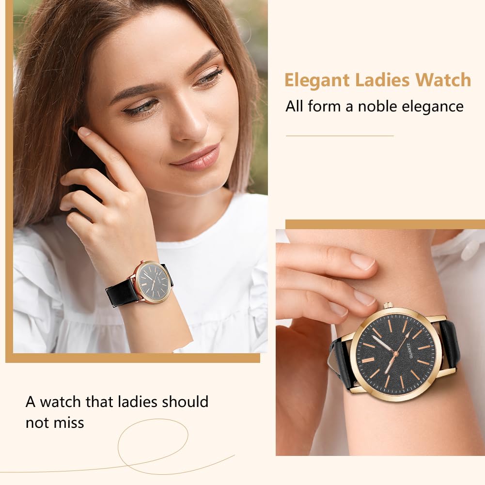 Montre Femme Élégante O – Bracelet en Cuir & Cadran Étoilé Quartz