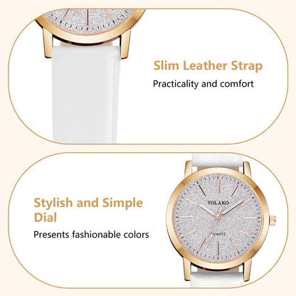 Montre Femme Élégante O – Bracelet en Cuir & Cadran Étoilé Quartz