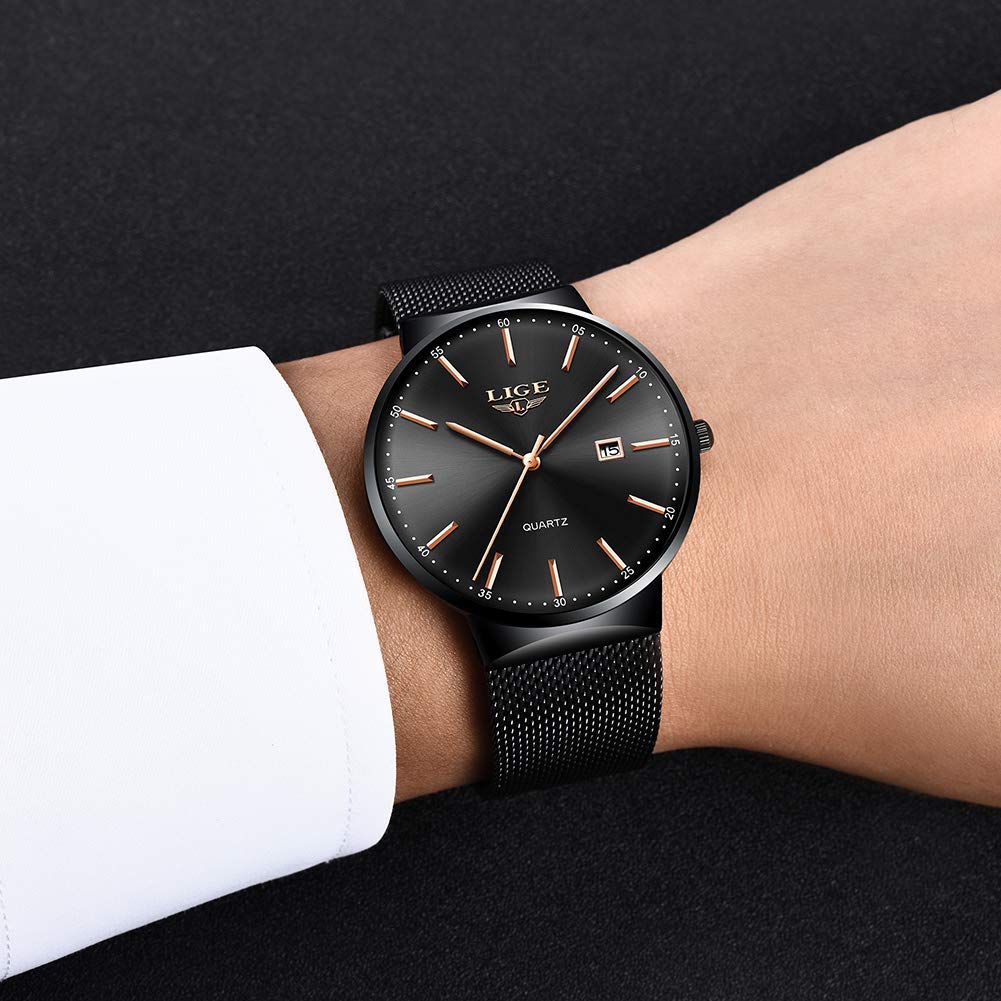 Montre Homme LIGE – Quartz Étanche 3ATM | Acier Inoxydable & Calendrier