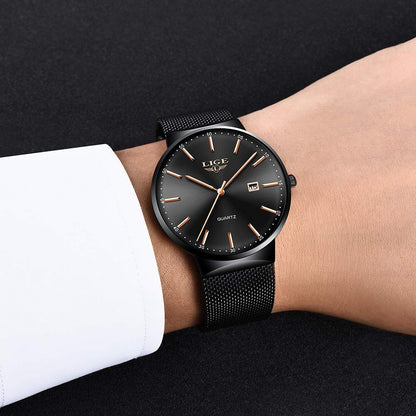 Montre Homme LIGE – Quartz Étanche 3ATM | Acier Inoxydable & Calendrier