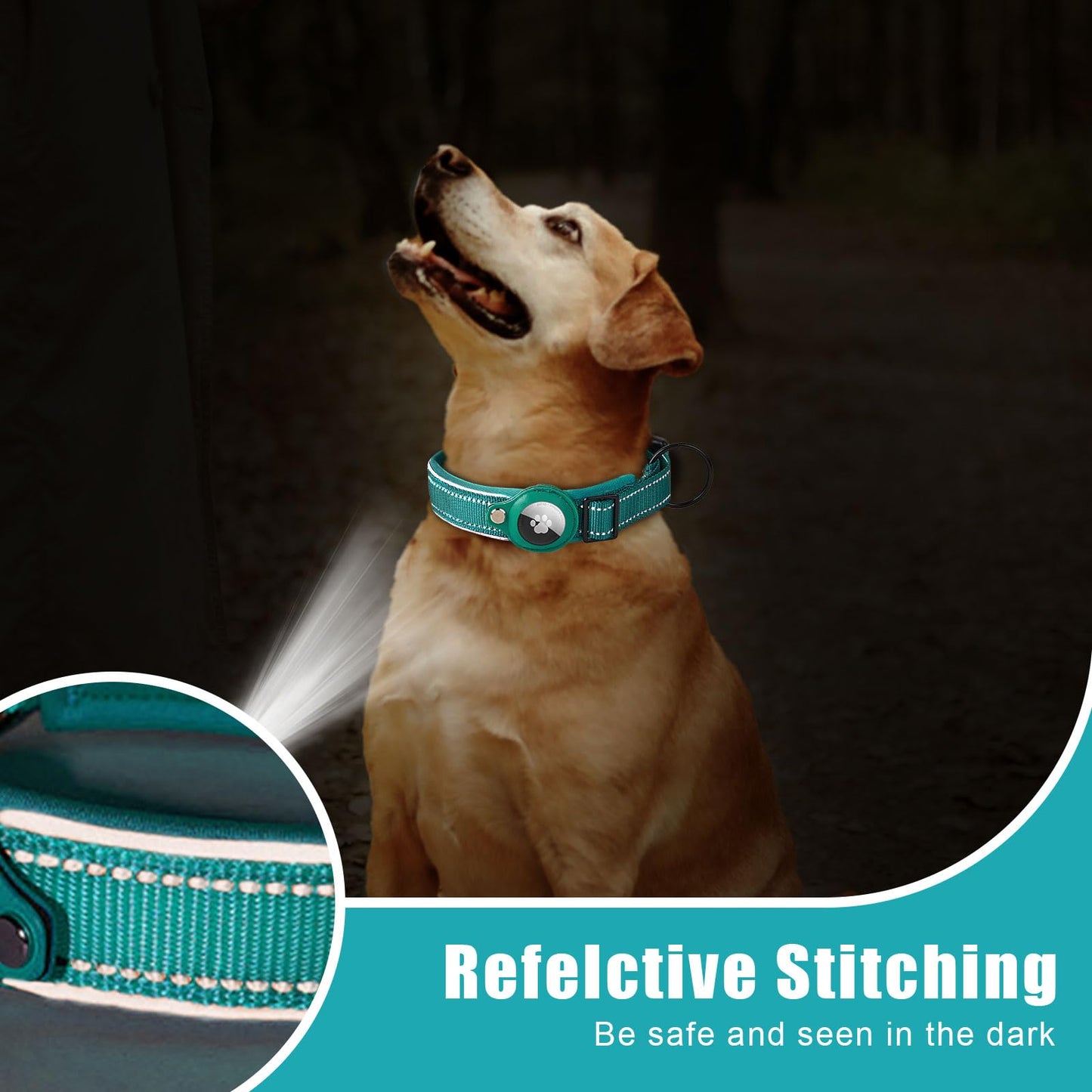 Collier Chien Compatible AirTag – Réfléchissant & Ajustable