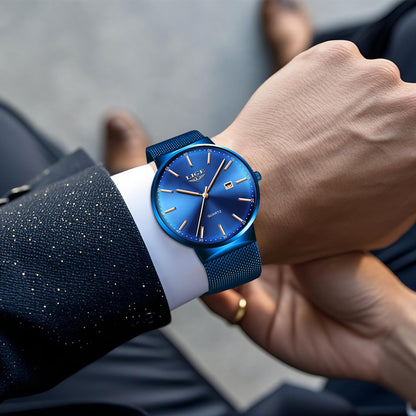 Montre Homme LIGE – Quartz Étanche 3ATM | Acier Inoxydable & Calendrier