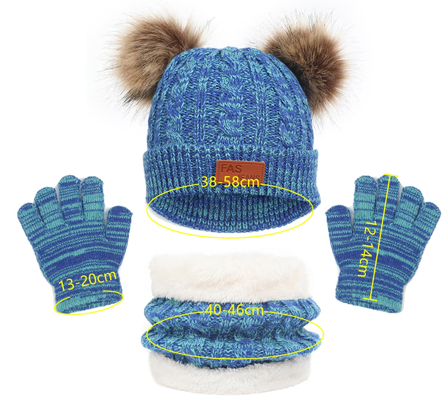 3 in 1 Winter Hat and Scarf Gloves Set, Knitted Warm Neck Warmer with Lining, Children's Winter Hat with Pompom, Winter Set for Girls and Boys 2-6 Years