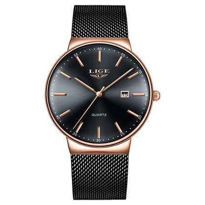 Montre Homme LIGE – Quartz Étanche 3ATM | Acier Inoxydable & Calendrier