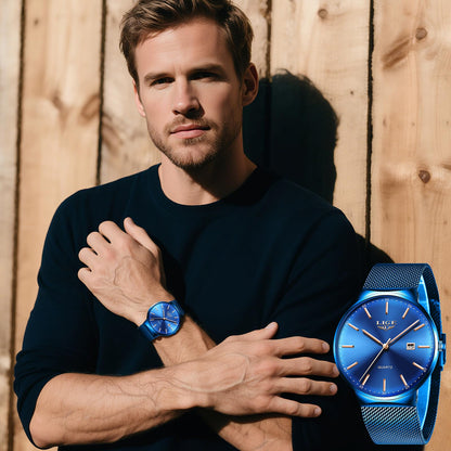 Montre Homme LIGE – Quartz Étanche 3ATM | Acier Inoxydable & Calendrier