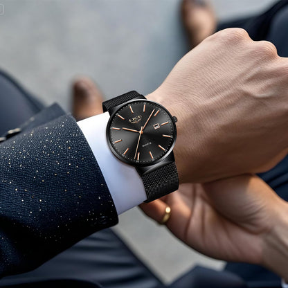 Montre Homme LIGE – Quartz Étanche 3ATM | Acier Inoxydable & Calendrier