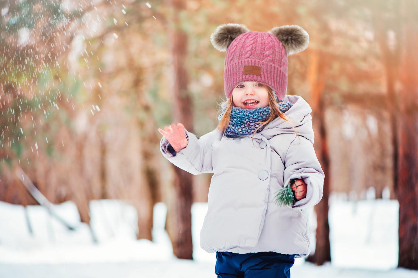 3 in 1 Winter Hat and Scarf Gloves Set, Knitted Warm Neck Warmer with Lining, Children's Winter Hat with Pompom, Winter Set for Girls and Boys 2-6 Years