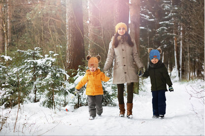 3 in 1 Winter Hat and Scarf Gloves Set, Knitted Warm Neck Warmer with Lining, Children's Winter Hat with Pompom, Winter Set for Girls and Boys 2-6 Years