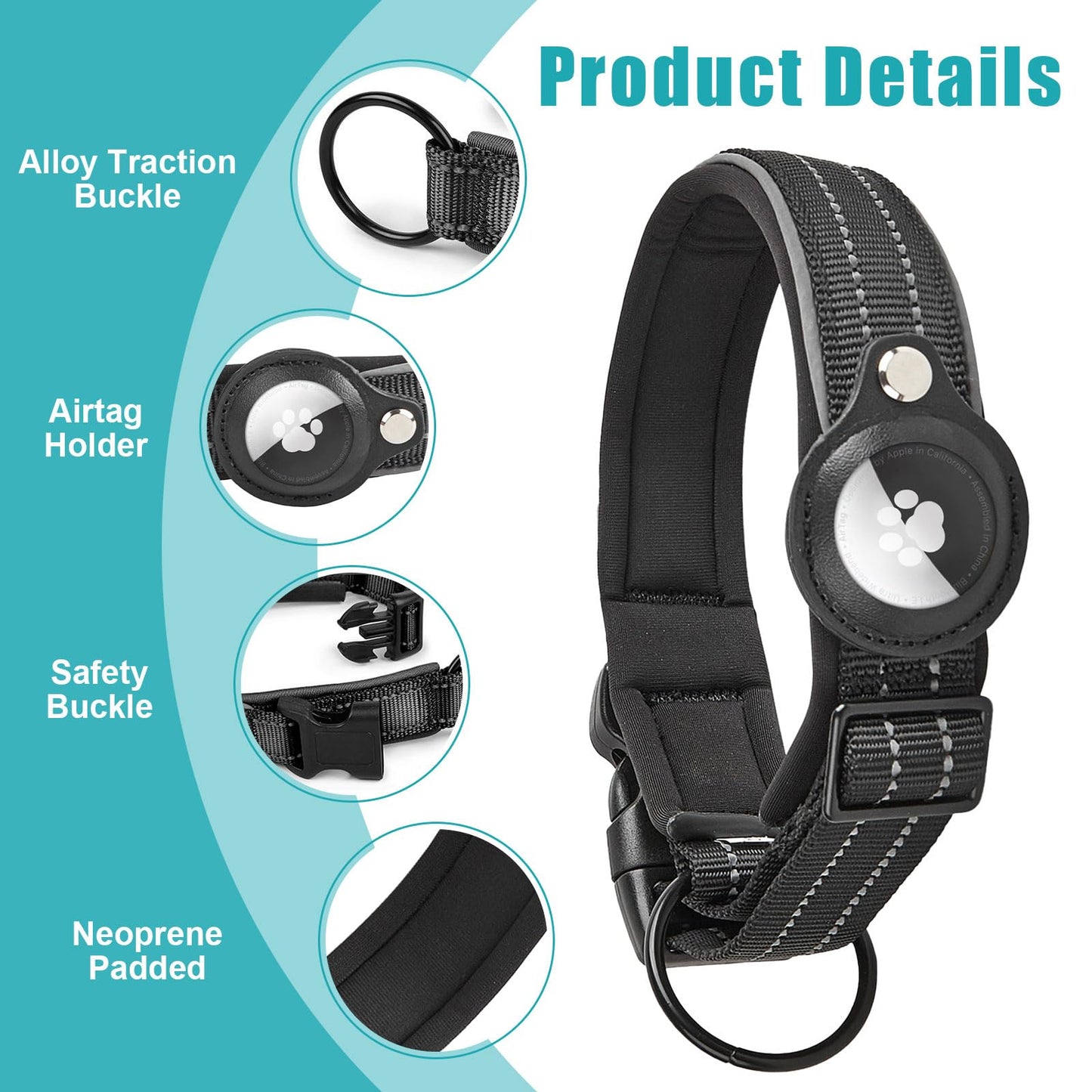 Collier Chien Compatible AirTag – Réfléchissant & Ajustable