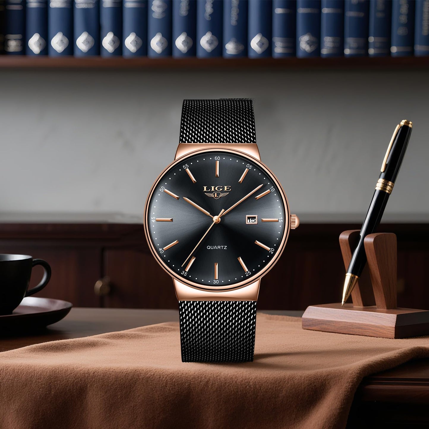 Montre Homme LIGE – Quartz Étanche 3ATM | Acier Inoxydable & Calendrier