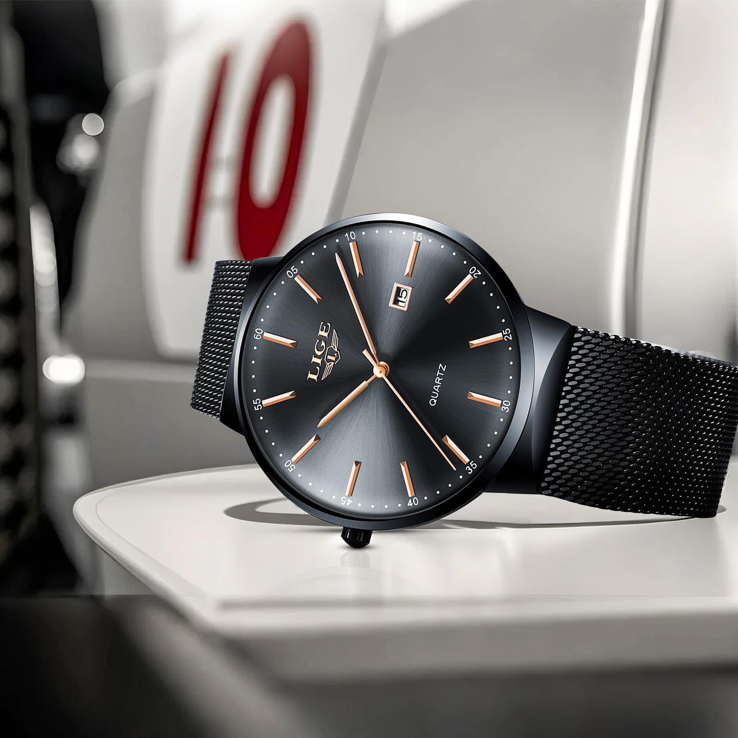 Montre Homme LIGE – Quartz Étanche 3ATM | Acier Inoxydable & Calendrier