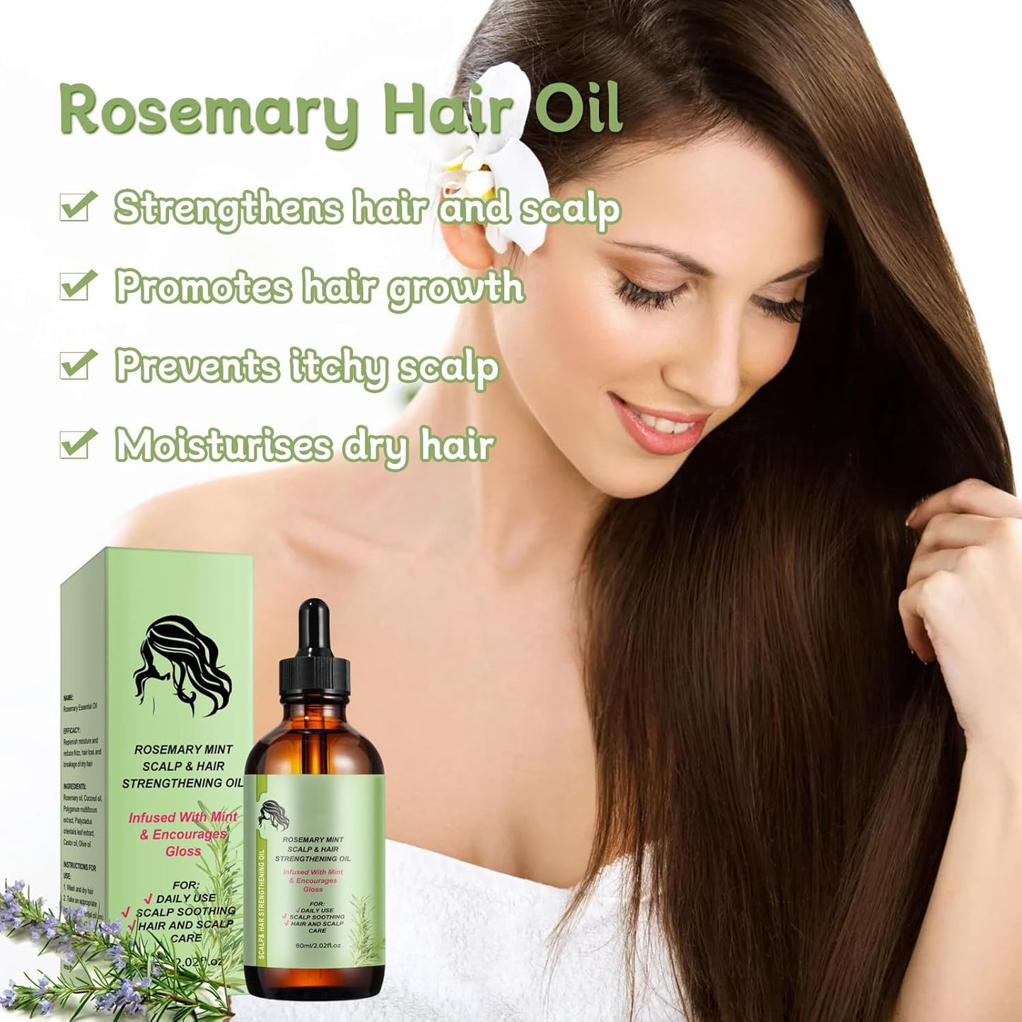 2 Pièces Huile de Romarin Naturelle pour Cheveux