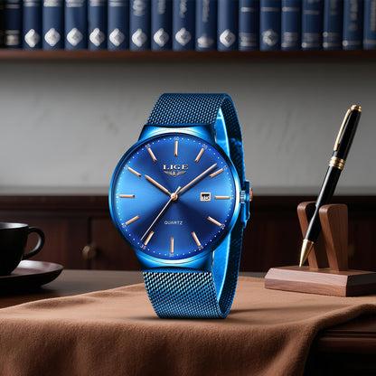 Montre Homme LIGE – Quartz Étanche 3ATM | Acier Inoxydable & Calendrier