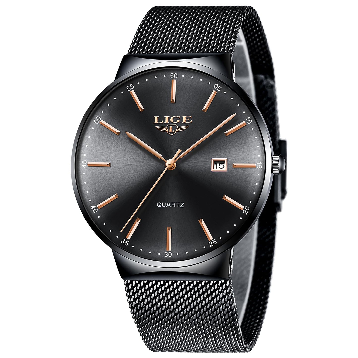 Montre Homme LIGE – Quartz Étanche 3ATM | Acier Inoxydable & Calendrier