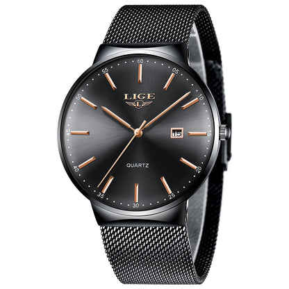 Montre Homme LIGE – Quartz Étanche 3ATM | Acier Inoxydable & Calendrier