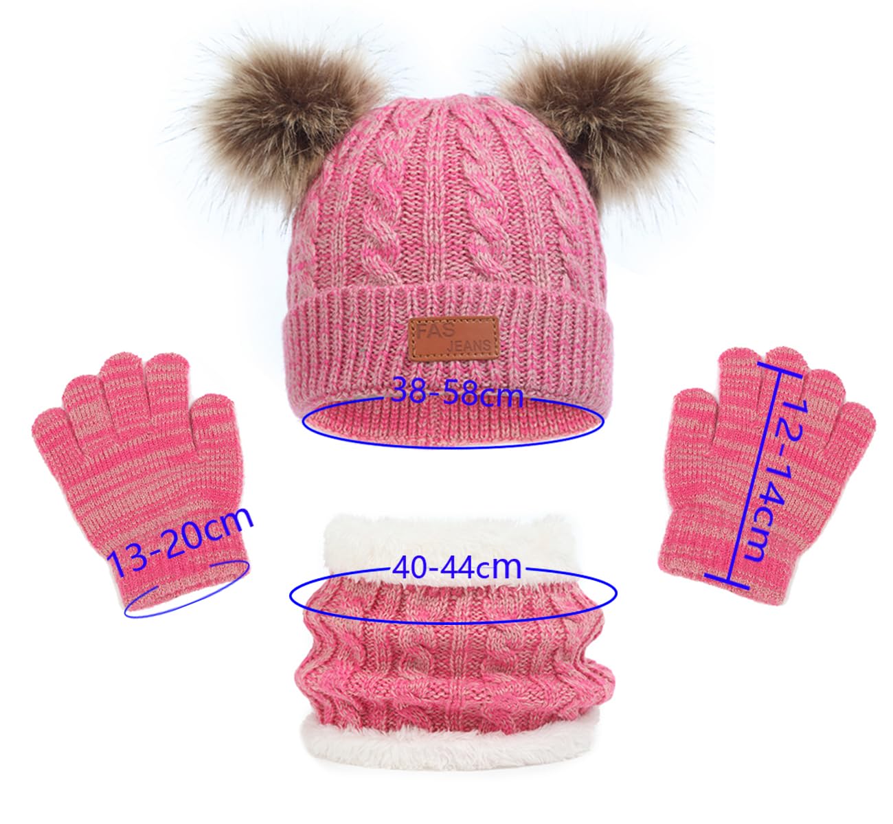 3 in 1 Winter Hat and Scarf Gloves Set, Knitted Warm Neck Warmer with Lining, Children's Winter Hat with Pompom, Winter Set for Girls and Boys 2-6 Years