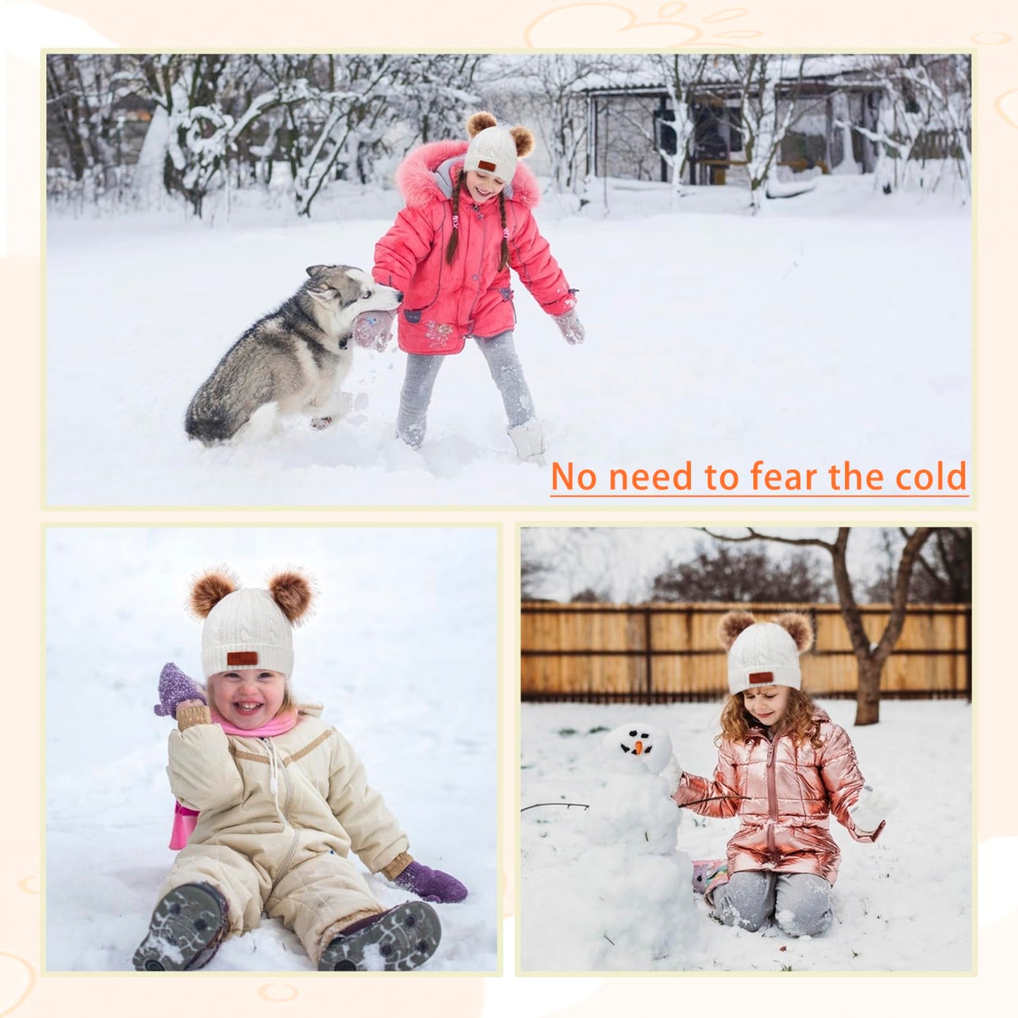 3 in 1 Winter Hat and Scarf Gloves Set, Knitted Warm Neck Warmer with Lining, Children's Winter Hat with Pompom, Winter Set for Girls and Boys 2-6 Years