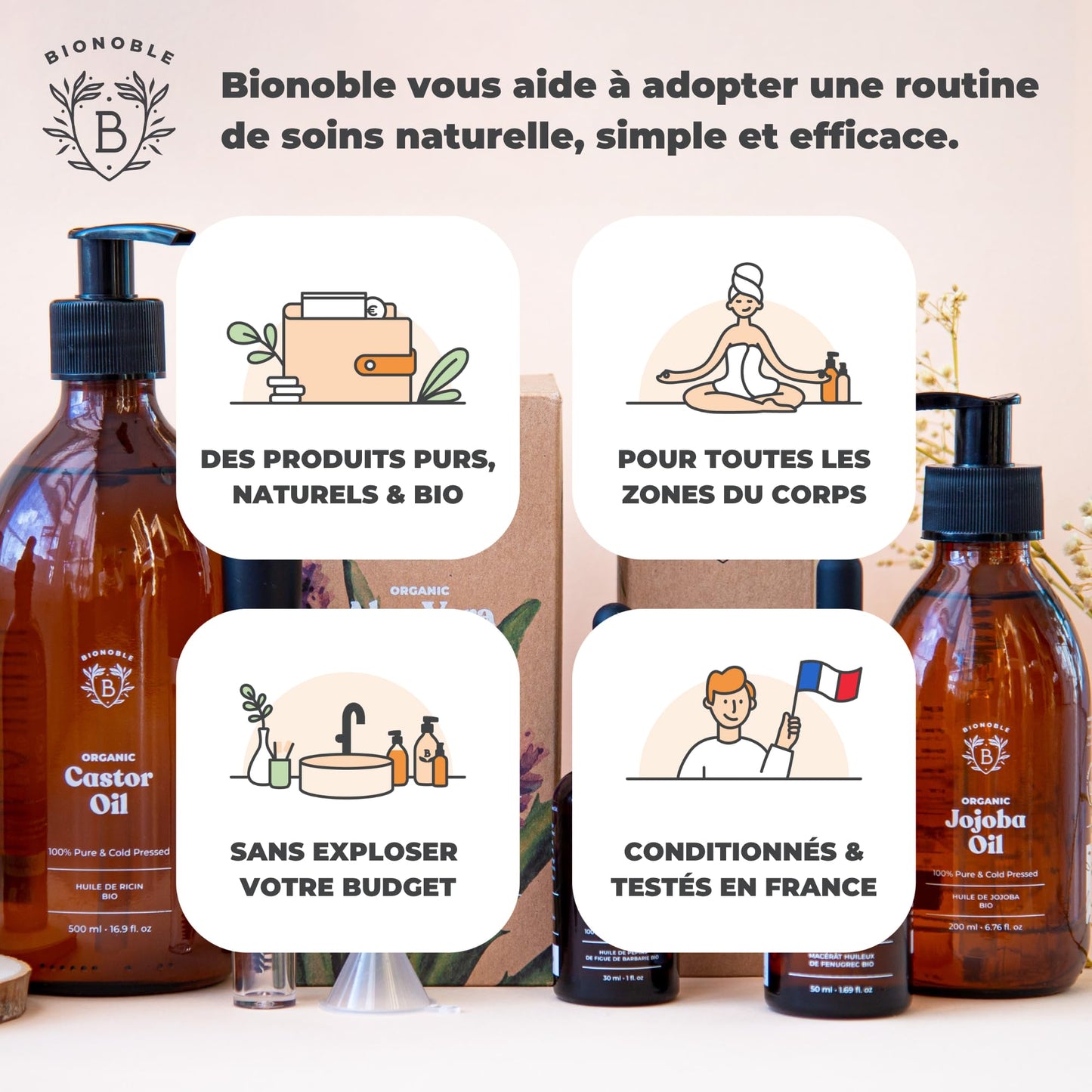 Huile de Ricin Bio – Pousse Cheveux, Cils & Barbe | 100ml Bionoble